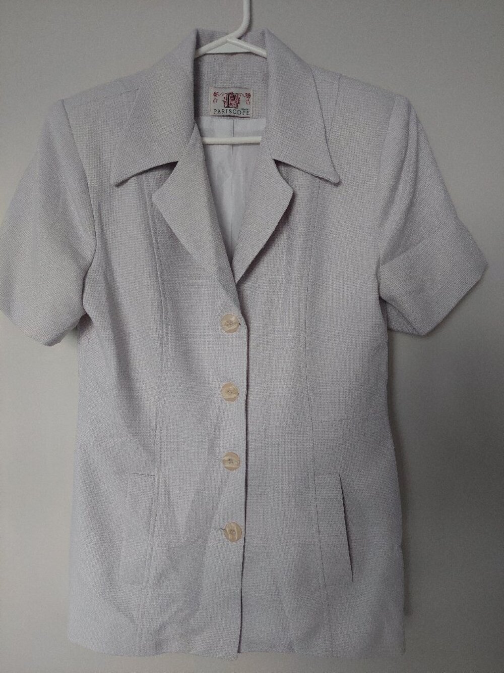Vintage Pariscope Women's Sz 8/9 blazer light grey patterned fabric